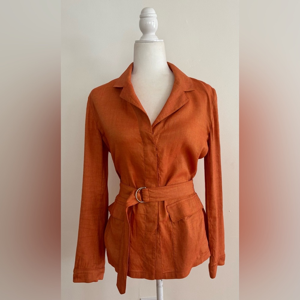 Piazza Sempione Terracotta Orange belted Linen blouse size 4/6